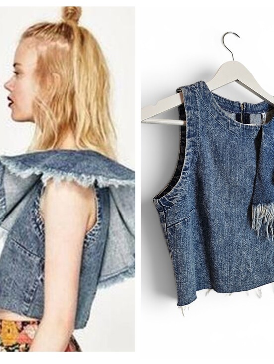 Zara Tops - Zara Trafaluc Denim Crop Top M Y2K Boho Coquette Ruffle Zip Back Grunge